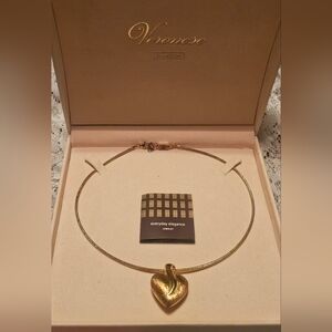 NIB VTG Veronese Italy Omega 925 Sterling GP Vermeil Lg Heart Pendant Necklace